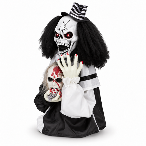 1.8FT Animated Scary Clown Halloween Prop Sound Activated Decor viewed three-quarter left on white