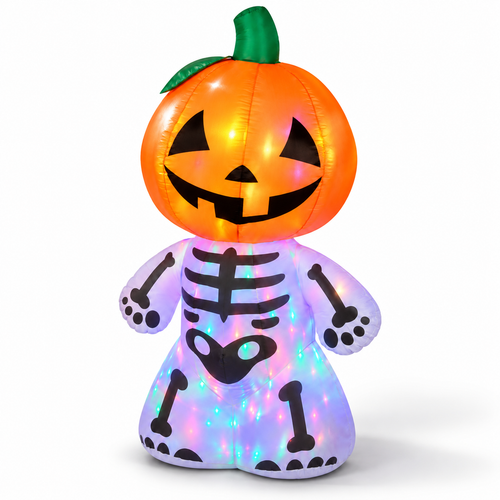 6FT inflatable pumpkin skeleton with colour glow