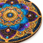 Celestial Mandala Star macro close-up showing wood puzzle seams and edge