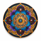 Completed Celestial Mandala Star wooden jigsaw puzzle on white background