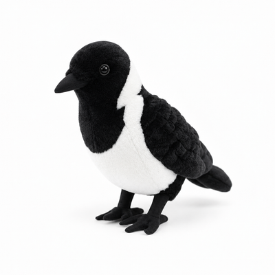 23CM Daurian Jackdaw plush toy, left-facing, centered on white