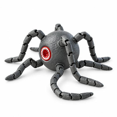 Gray articulated deep sea monster figure, centered and facing left at a three-quarter angle on white