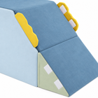 Close-up of foam slide velvet fabric and yellow hook-and-loop attachment tabs
