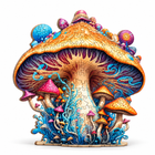 Completed Enchanted Fly Agaric mushroom-shaped wooden jigsaw puzzle on white background