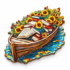 Vintage Boat Wooden Puzzle Stacked Books & Sunflower Art