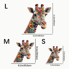 Flower giraffe wooden jigsaw puzzle size comparison showing small medium and large dimensions Toylvia