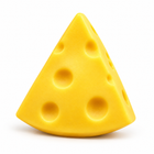 Giant triangular yellow cheese wedge squishy fidget toy with molded Swiss cheese holes on a clean background.