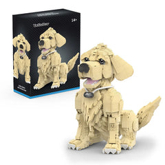 1754PCS Golden Retriever dog building blocks complete model with realistic fur detail and playful expression.