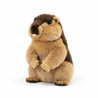 Handcrafted rabbit plush toy left-facing studio image