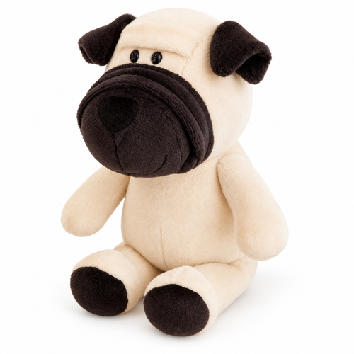 Dog safari plush toy, centered left-facing three-quarter studio view