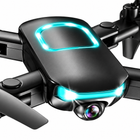 Macro view of the JY02 droneโs cyan light trim and front camera.