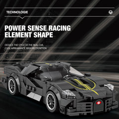 All 339 La Voiture Noire luxury supercar building blocks and components laid out showing black, gold, gray, and accent color pieces, detailed racing components, wheel assemblies, engine parts, and premium construction elements