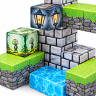 Close-up of the Cemetery Zombies magnetic cubes showing stone, lantern and water printed textures.