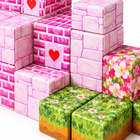 Close-up of the Princess Castle magnetic cubes showing pink brick, floral and pale stone printed textures.