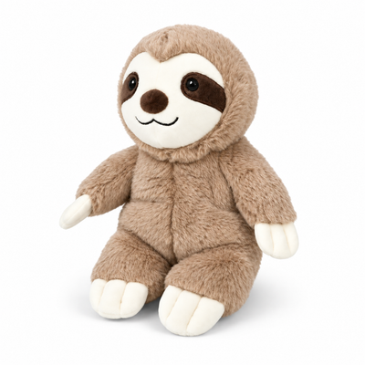 Microwave heating sloth plush, 45-degree left-facing studio product image
