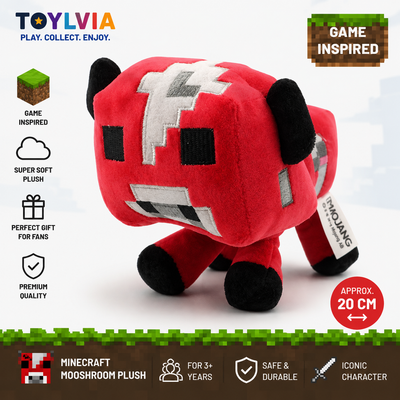 Minecraft Mooshroom Plush Toy – Soft Stuffed Mushroom Cow Character