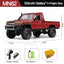 Red toy truck with specifications and included items on a white background