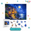 Wooden puzzle packaging with a scenic house by the sea illustration and toy figures.