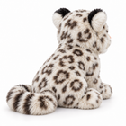 35CM snow leopard cub plush toy, rear three-quarter view showing spotted back and striped tail