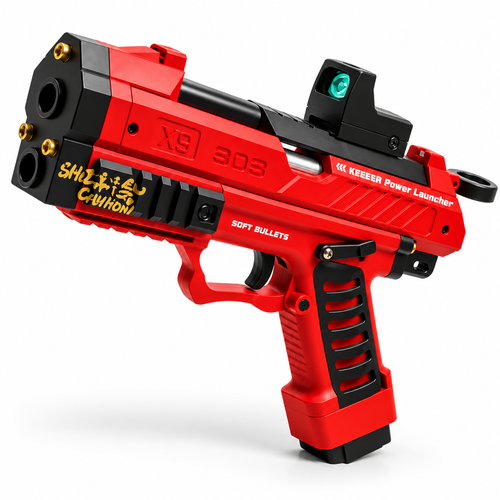 Raptor Manual Shell-Ejecting Soft Bullet Toy Gun - Red Pistol product photo