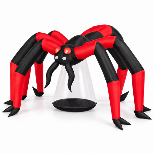 10FT Wide Giant Halloween Inflatable Spider Red Tunnel Eyes viewed three-quarter left on white