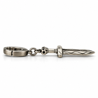 Side profile of the retro skull holy sword keychain with spring clasp