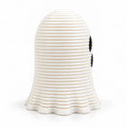 Halloween 3D printed ghost spring decor side profile showing the ribbed matte white body and wavy rim