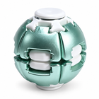 Green variant: spherical press-to-spin fidget toy with white segmented panels and central plunger