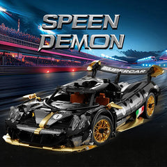 Toy car with 'Supercar' branding on a race track background, featuring the text 'Speen Demon'.