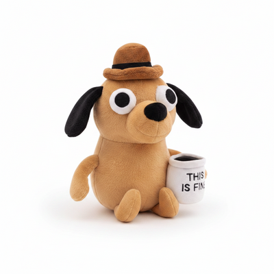 This Is Fine Coffee Dog Plush Toy (25cm) - Funny Meme Stuffed Dog Doll | Toylvia™