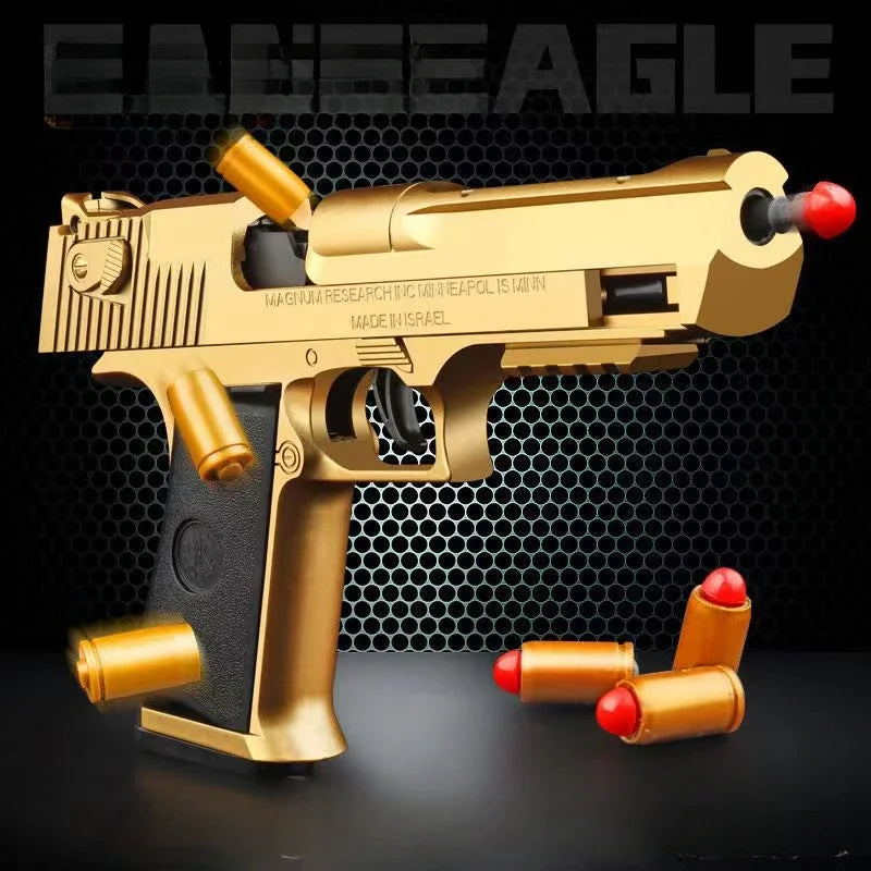 Desert Eagle toy pistol demonstrating shell ejection with soft bullets