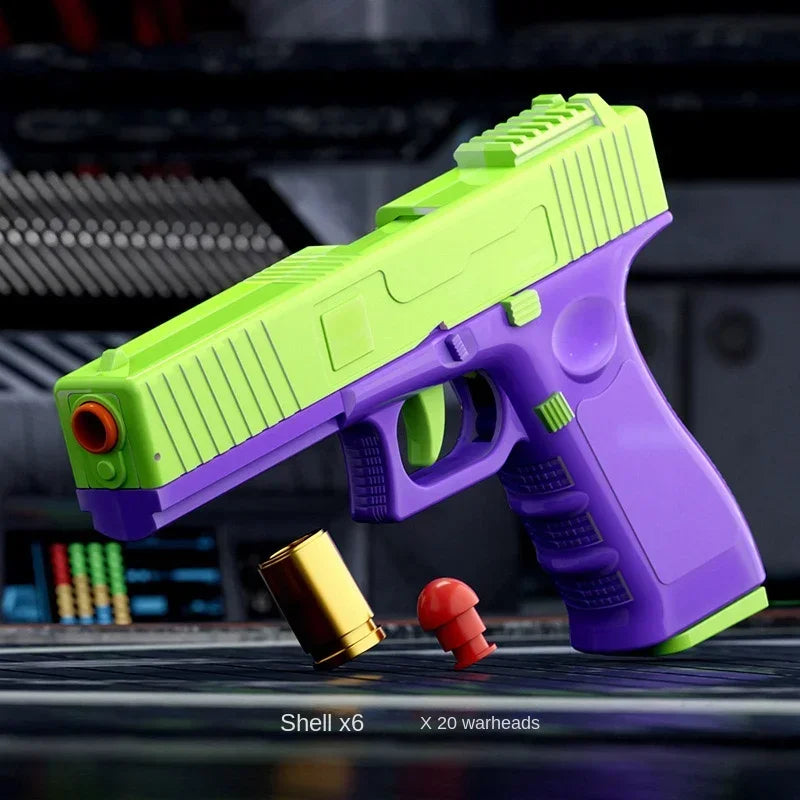 Green and purple G17-style soft bullet toy gun with 6 shells and 20 EVA warheads – Toylvia