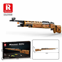 Toylvia Kar98K building block rifle with packaging box and size overview chart