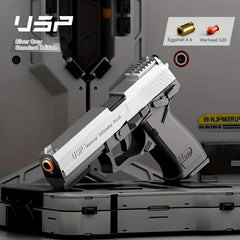 USP shell ejecting toy blaster in silver grey standard edition with foam dart accessories Toylvia