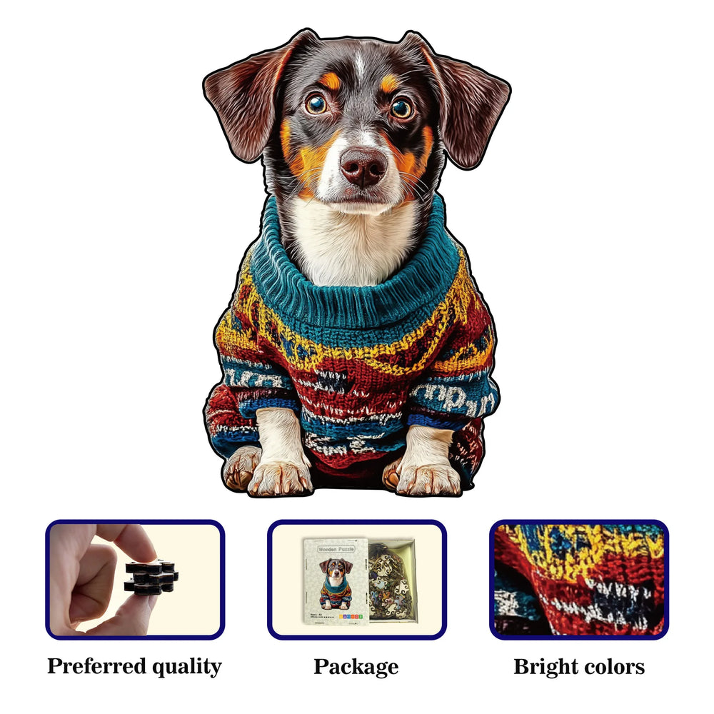 Wooden dachshund dog puzzle showcasing artwork, preferred quality pieces, packaging, and bright colors – Toylvia™