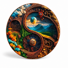 Completed circular Yin Yang nature wooden jigsaw puzzle