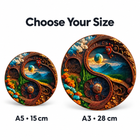 Yin Yang nature wooden puzzle size guide: A5 15 cm and A3 28 cm