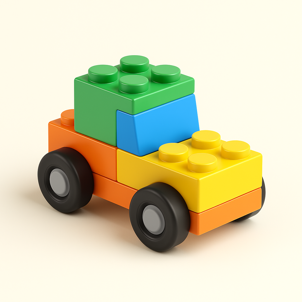 Colorful building block toy car – creative construction play set for kids.