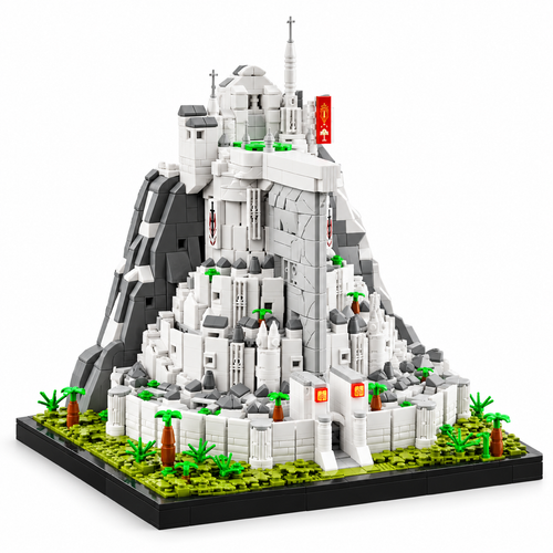 Minas Tirith white city building-block fortress, complete front three-quarter view