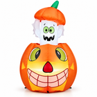 2.8ft Halloween inflatable pumpkin ghost, front view: grinning jack-o-lantern with a white ghost popping out