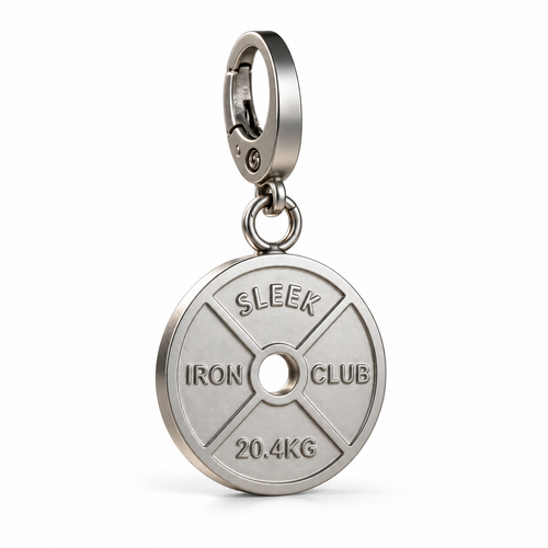 Stainless Steel Barbell Plate Keychain Gym Fitness Key Fob - alternate view