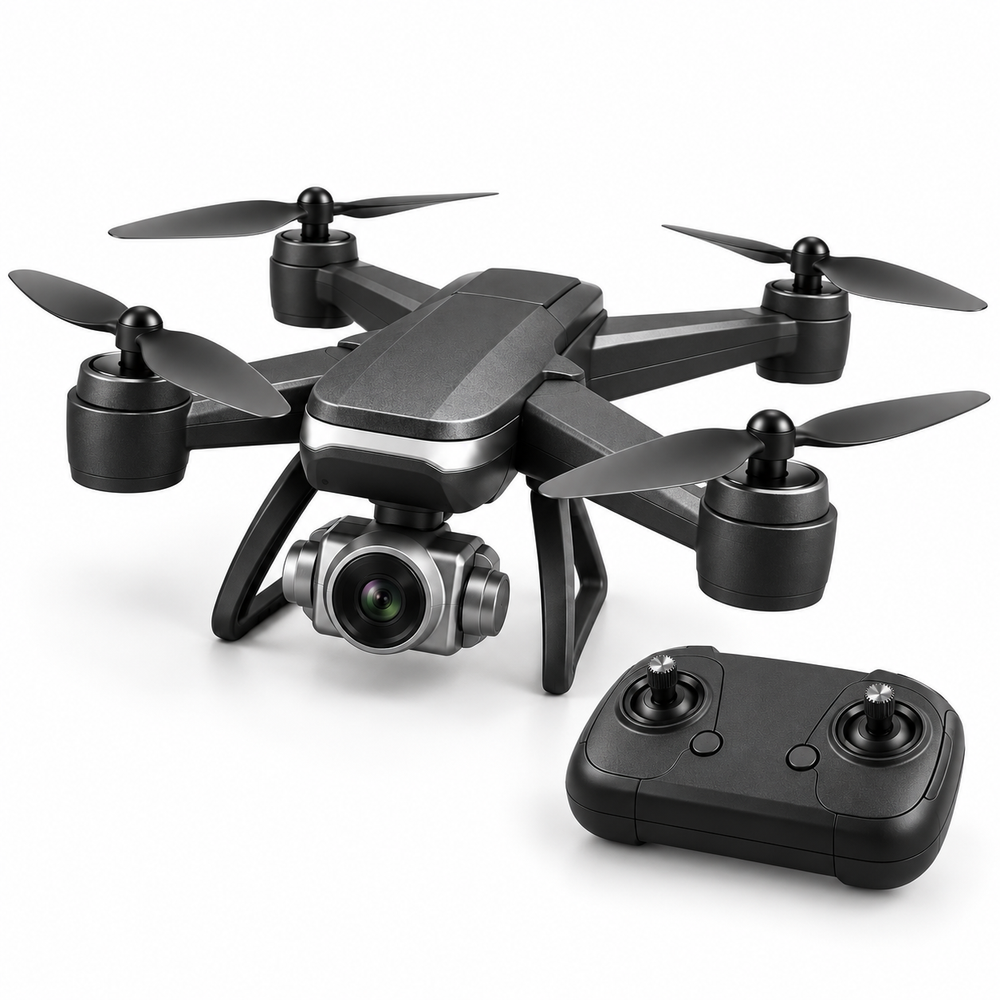4DRC V14 drone with matching controller, left-facing three-quarter hero view.