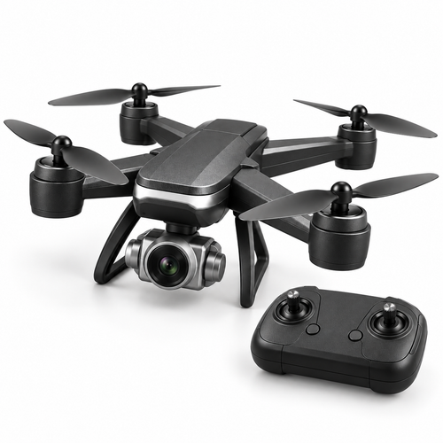 4DRC V14 drone with matching controller, left-facing three-quarter hero view.