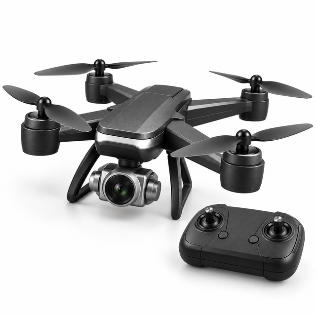 4DRC V14 drone with matching controller, left-facing three-quarter hero view.