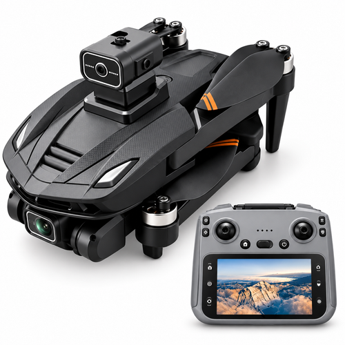 V168 MAX GPS drone with matching screen controller, left-facing three-quarter hero view.
