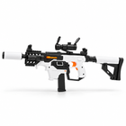 Viktor Short Sword blaster left side profile showing rail handguard, scope, orange trigger and folding stock