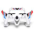 Amphibious RC water glider plane-boat, head-on front view: white EPP foam twin hulls, striped wings and two propellers