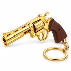 Bright Gold miniature alloy revolver keychain, left-facing three-quarter hero view.