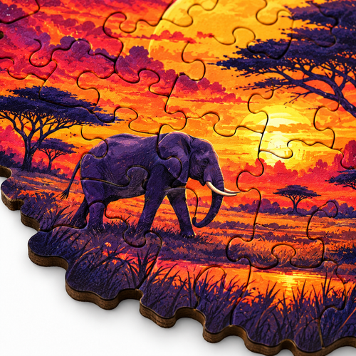 Golden Horizon: High-Difficulty Sunset Scenery Grassland Wooden Puzzle - alternate view