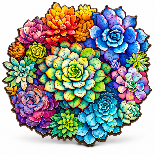 Succulent Plant Wooden Puzzle Family Educational Game - alternate view